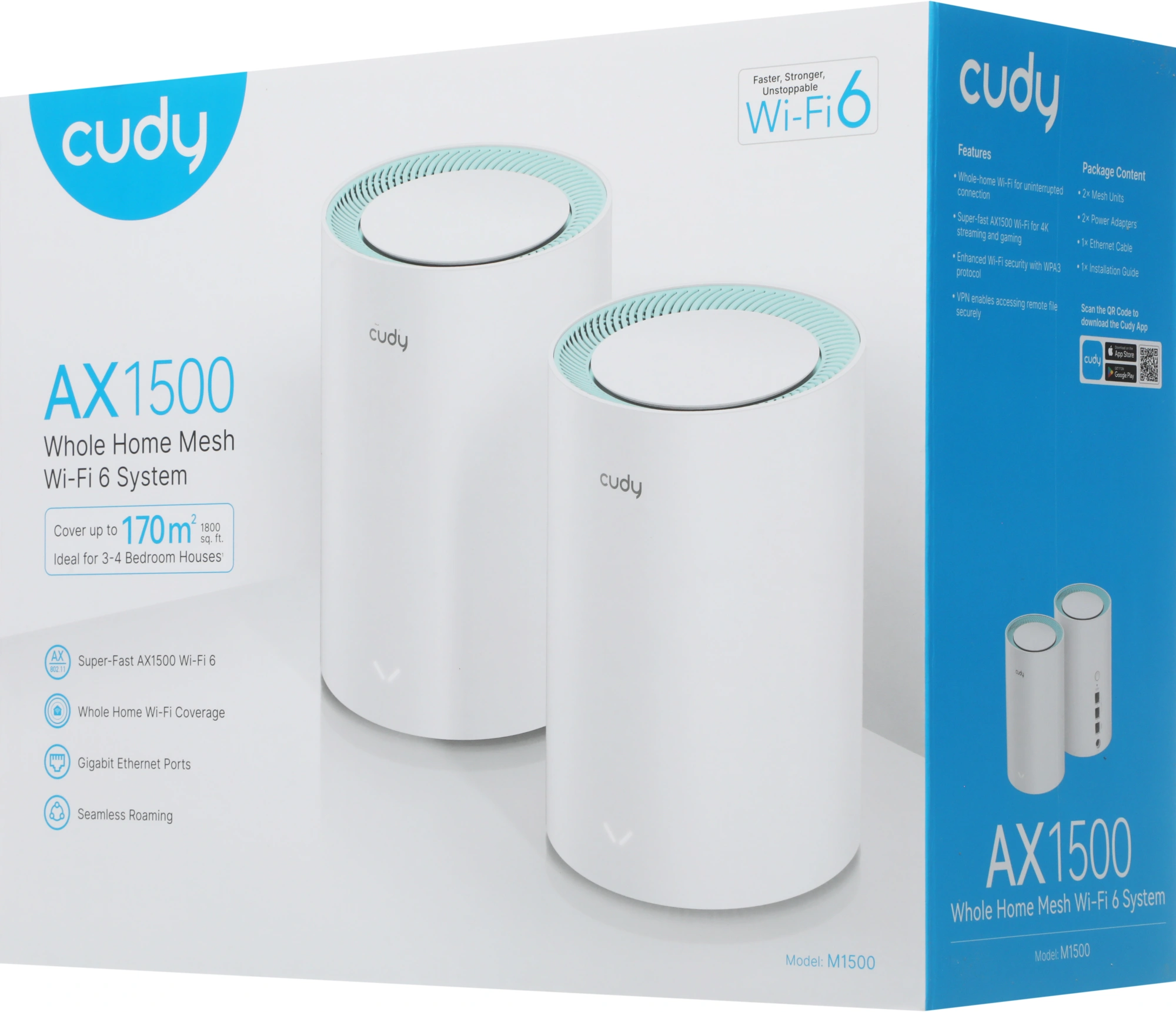 Бесшовный Mesh роутер Cudy M1500 (M1500(2-PACK)) AX1500 10/100/1000BASE-TX белый (упак.:2шт)