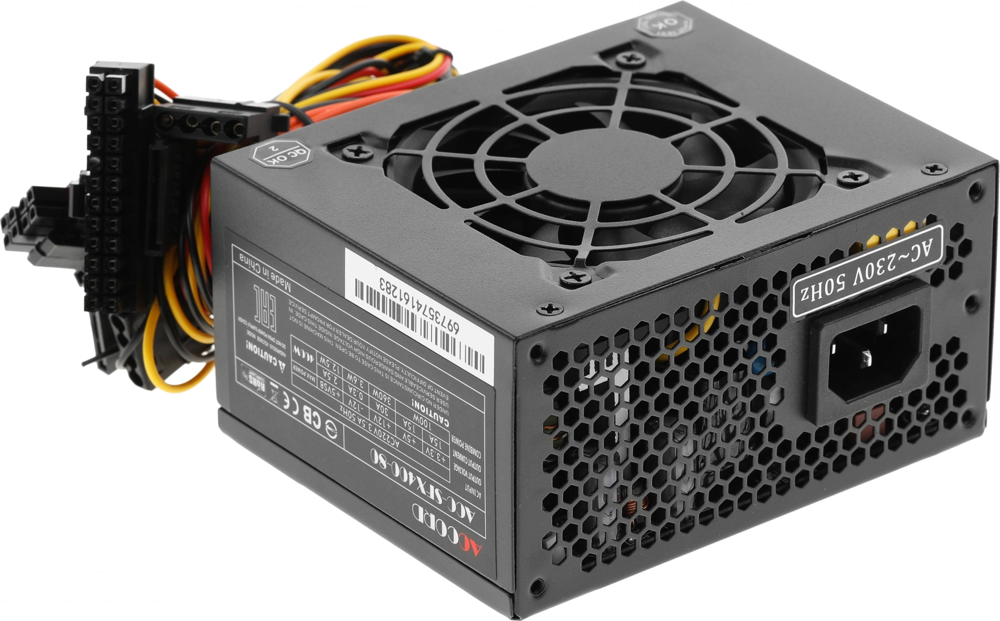Блок питания Accord SFX 400W ACC-SFX400-80 (20+4pin) PPFC 80mm fan 3xSATA — изображение 6