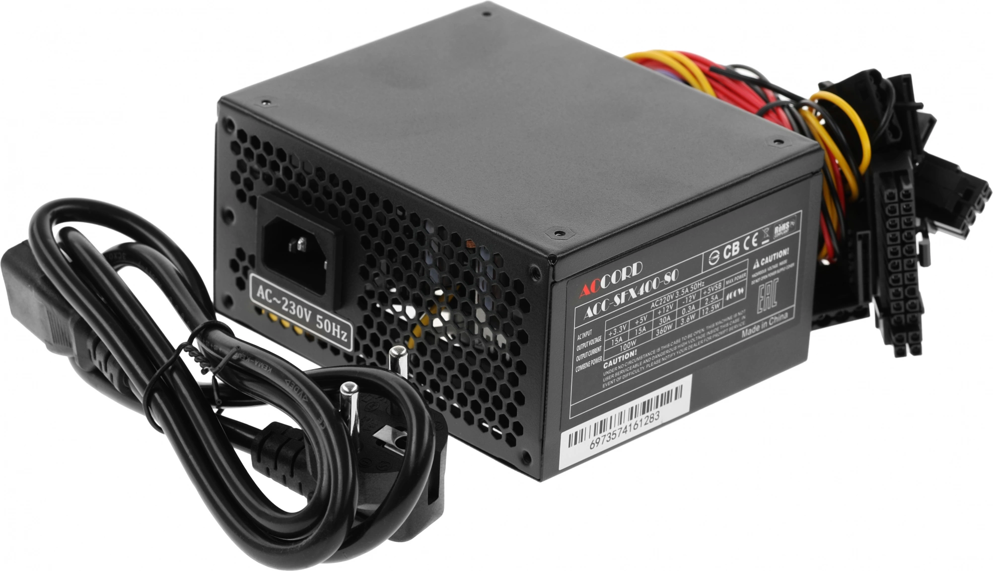 Блок питания Accord SFX 400W ACC-SFX400-80 (20+4pin) PPFC 80mm fan 3xSATA — изображение 4