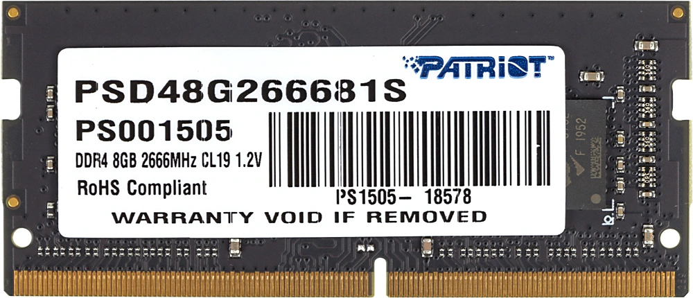 Память DDR4 8Gb 2666MHz Patriot PSD48G266681S Signature RTL PC4-21300 CL19 SO-DIMM 260-pin 1.2В single rank Ret