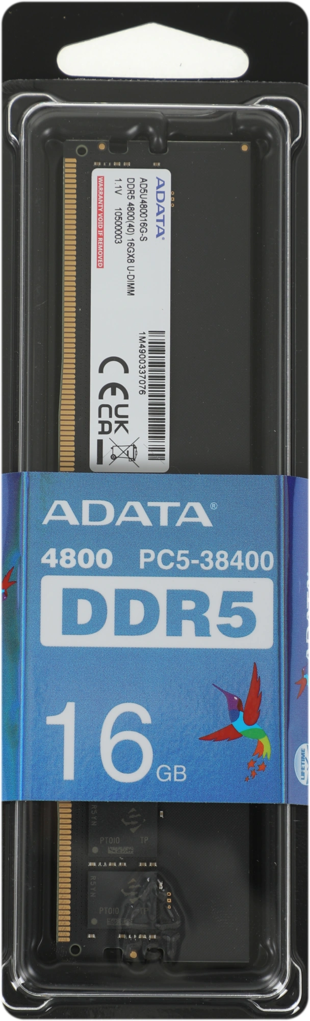 Память DDR5 16GB 4800MHz A-Data AD5U480016G-S RTL PC5-38400 CL40 DIMM 288-pin 1.1В single rank Ret