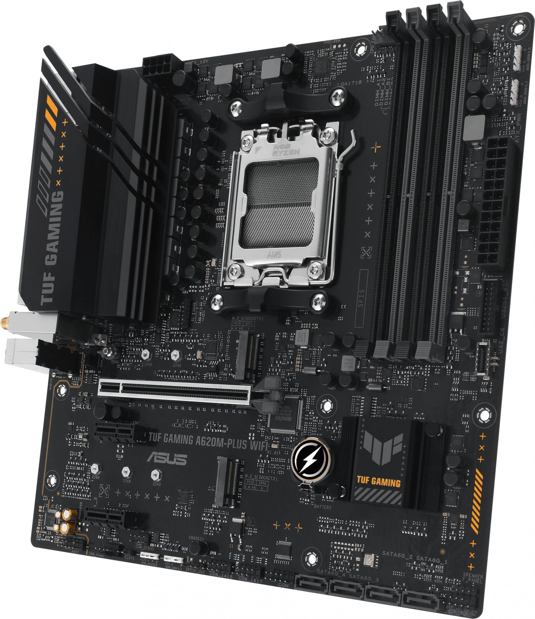 Материнская плата Asus TUF GAMING A620M-PLUS WIFI Socket AM5 AMD A620 4xDDR5 mATX AC`97 8ch(7.1) 2.5Gg RAID+HDMI+DP — изображение 5