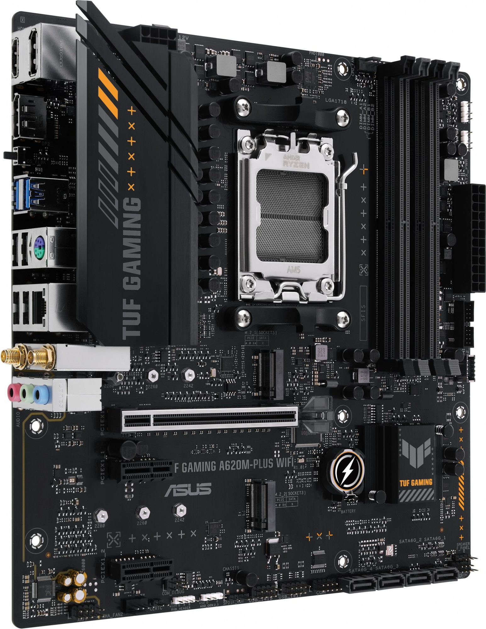 Материнская плата Asus TUF GAMING A620M-PLUS WIFI Socket AM5 AMD A620 4xDDR5 mATX AC`97 8ch(7.1) 2.5Gg RAID+HDMI+DP — изображение 3