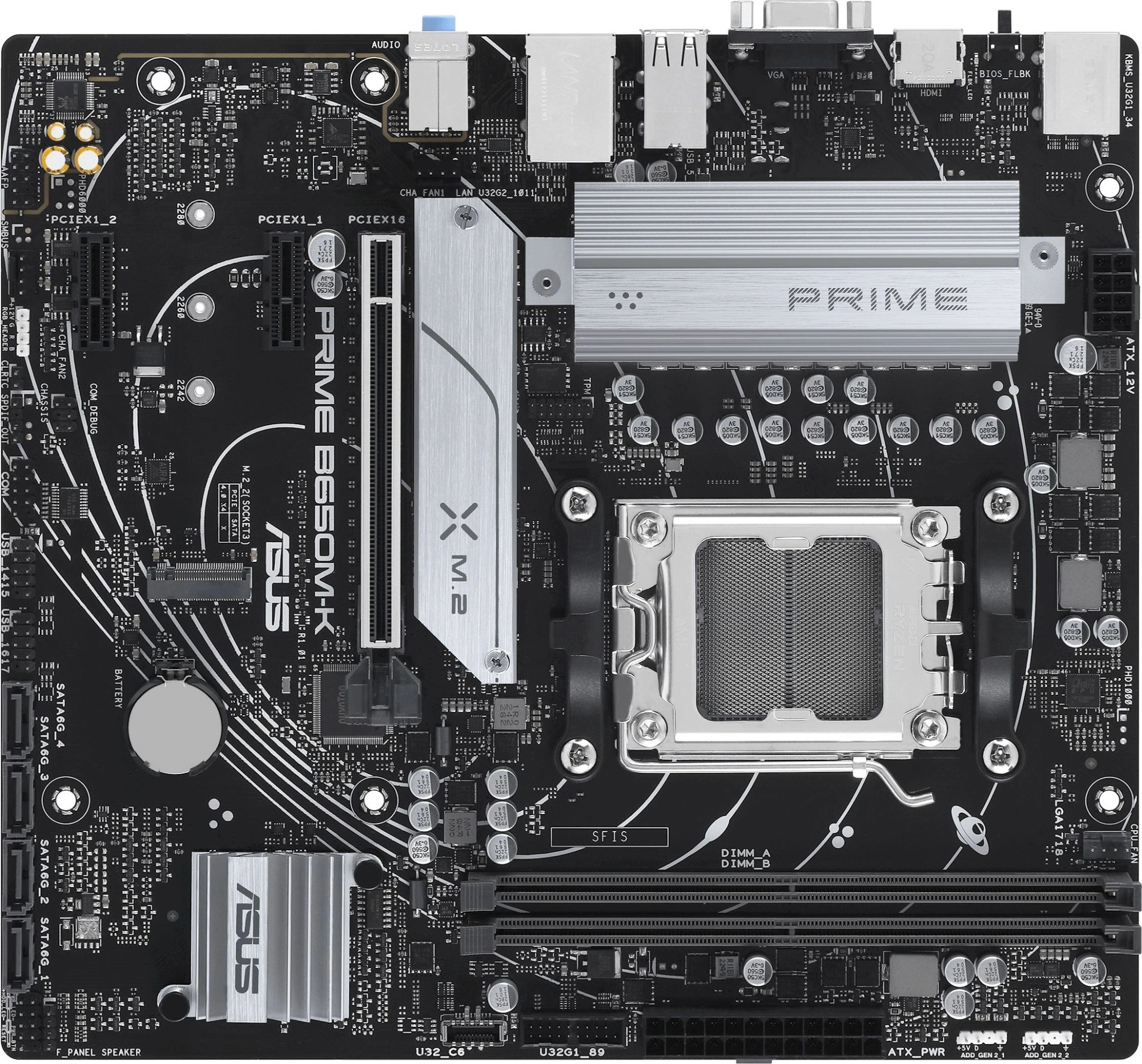 Материнская плата Asus PRIME B650M-K Socket AM5 AMD B650 2xDDR5 mATX AC`97 8ch(7.1) 2.5Gg RAID+VGA+HDMI — изображение 7
