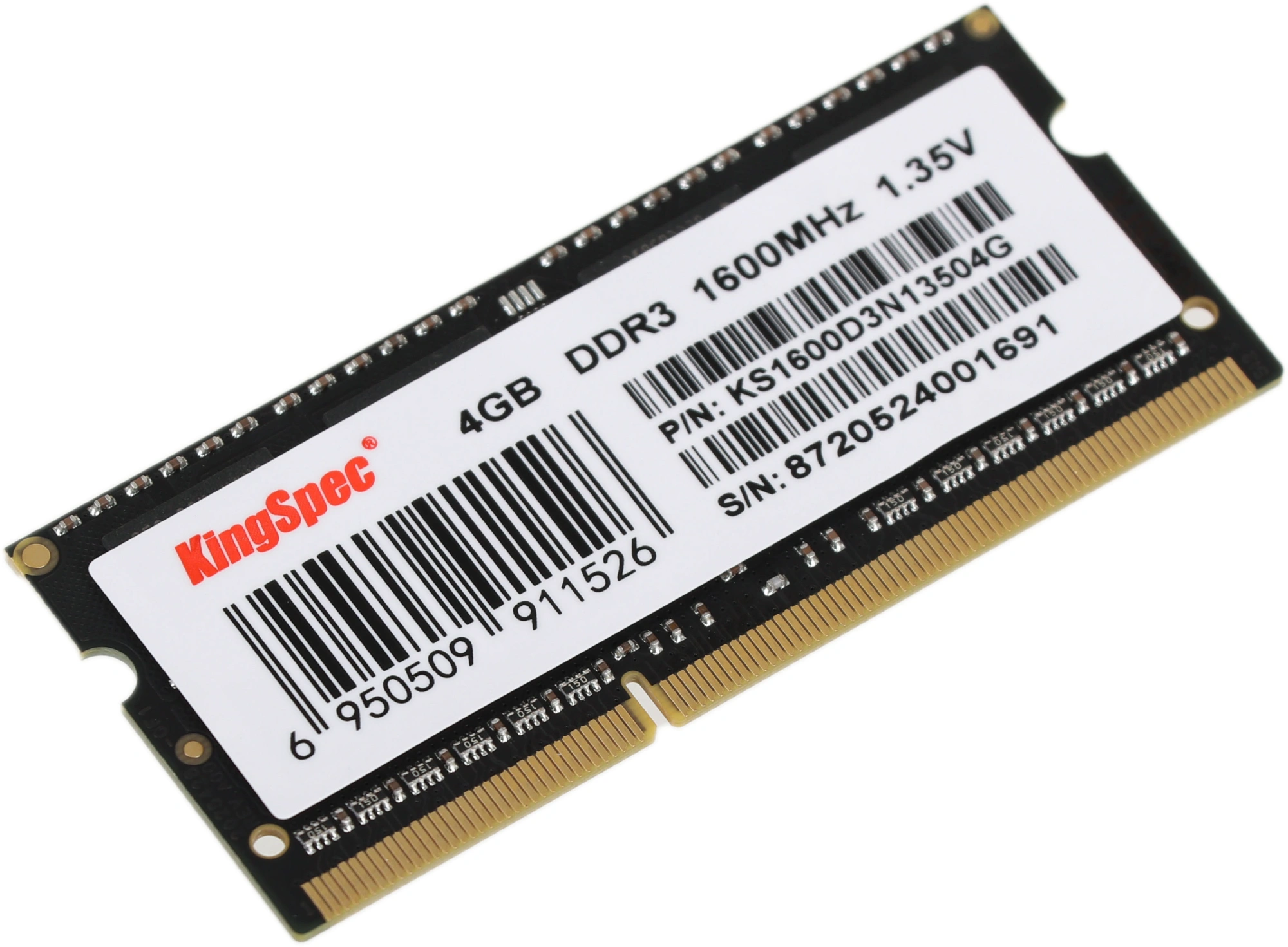 Память DDR3 4GB 1600MHz Kingspec KS1600D3N13504G RTL PC3-12800 CL11 SO-DIMM 204-pin 1.35В single rank Ret