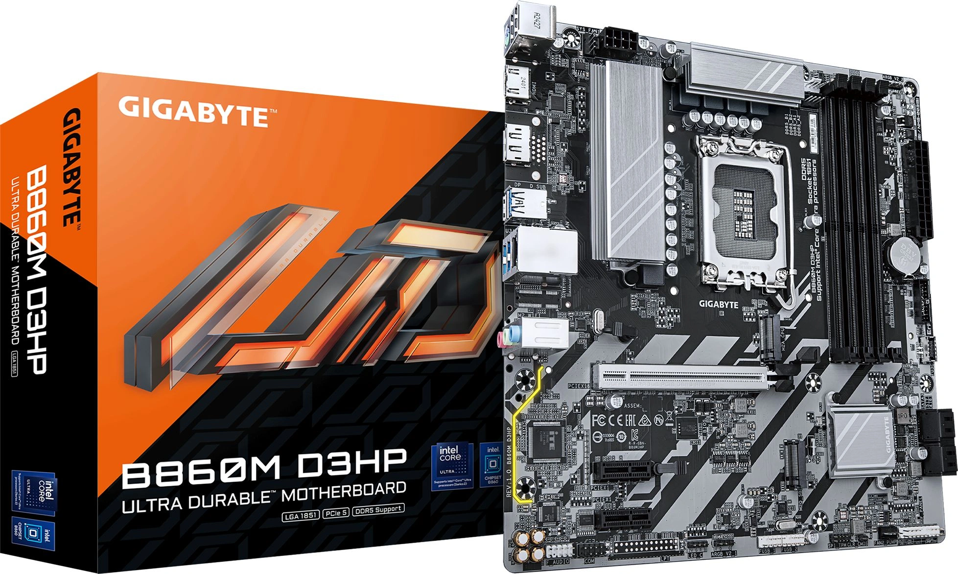 Материнская плата Gigabyte B860M D3HP Soc-1851 Intel B860 4xDDR5 mATX AC`97 8ch(7.1) GbLAN RAID+HDMI+DP
