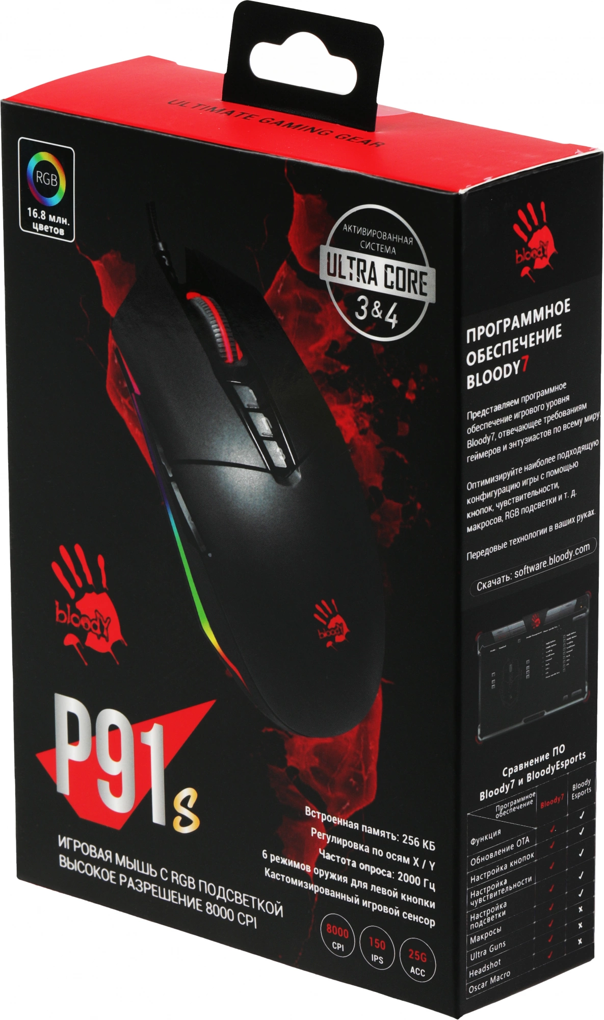 Мышь A4Tech Bloody P91s черный оптическая 8000dpi USB 8but (P91S BLACK ACTIVATED)