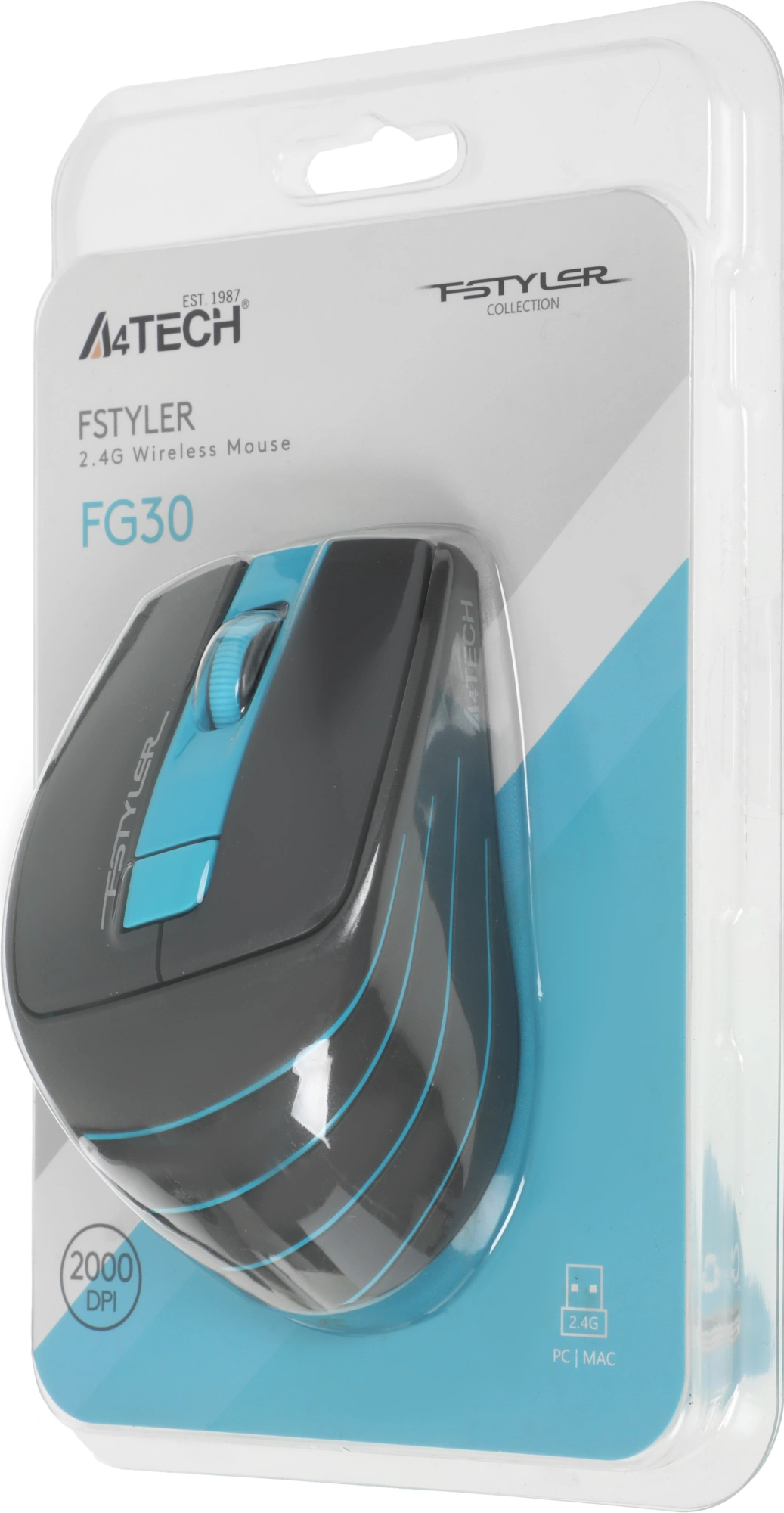 Мышь A4Tech Fstyler FG30 серый/синий оптическая 2000dpi беспров. USB 6but (FG30 BLUE)
