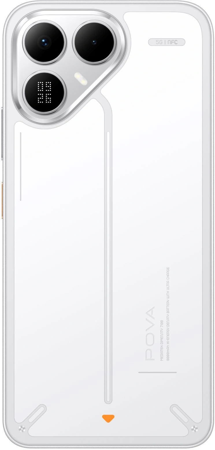 Смартфон Tecno Pova 8 5G 128Gb 8Gb белый моноблок 3G 4G 2Sim 6.76" 1080x2344 Android 16 50Mpix 802.11 a/b/g/n/ac NFC GPS GSM900/1800 Protect — изображение 3