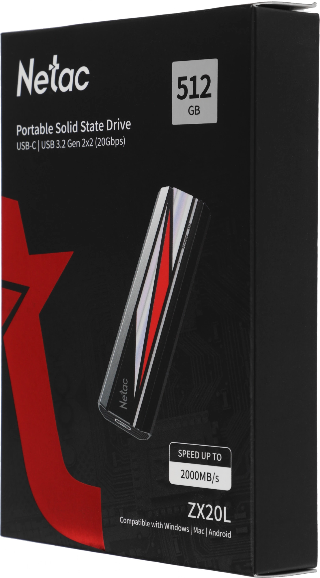 Накопитель SSD Netac USB-C 512GB NT01ZX20L-512G-32BK ZX20L черный