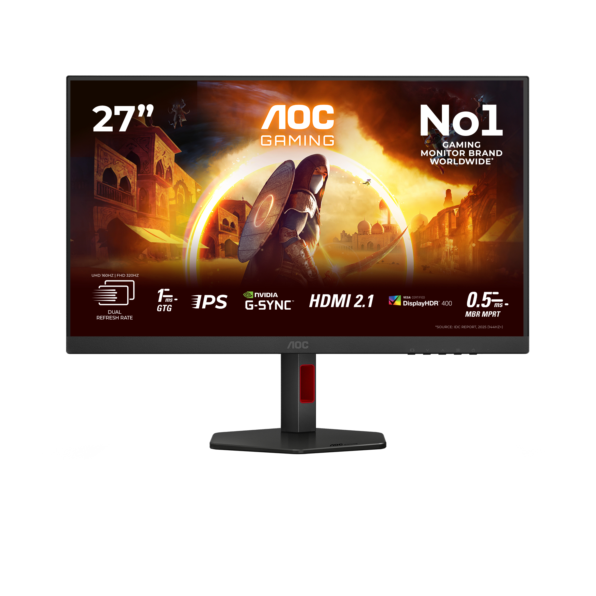 Монитор AOC 27" U27G4R черный/красный IPS LED 16:9 HDMI матовая HAS Piv 400cd 178гр/178гр 3840x2160 160Hz G-Sync DP 4K USB 6.35кг