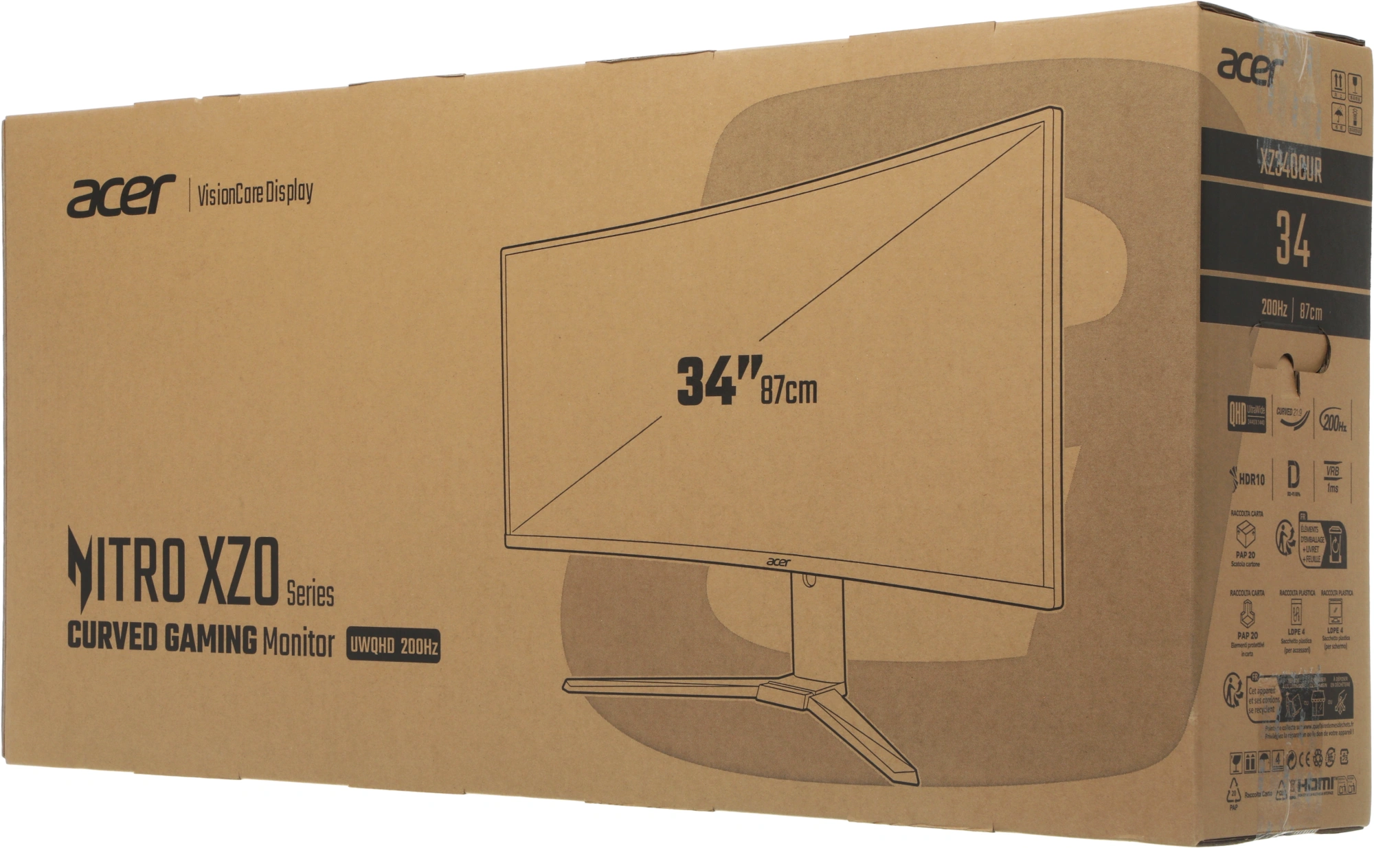 Монитор Acer 34" Nitro XZ340CURX2bmiipphx черный VA LED 1ms 21:9 HDMI M/M матовая HAS Piv 350cd 178гр/178гр 3440x1440 200Hz FreeSync Premium DP WQ 7.09кг — изображение 4