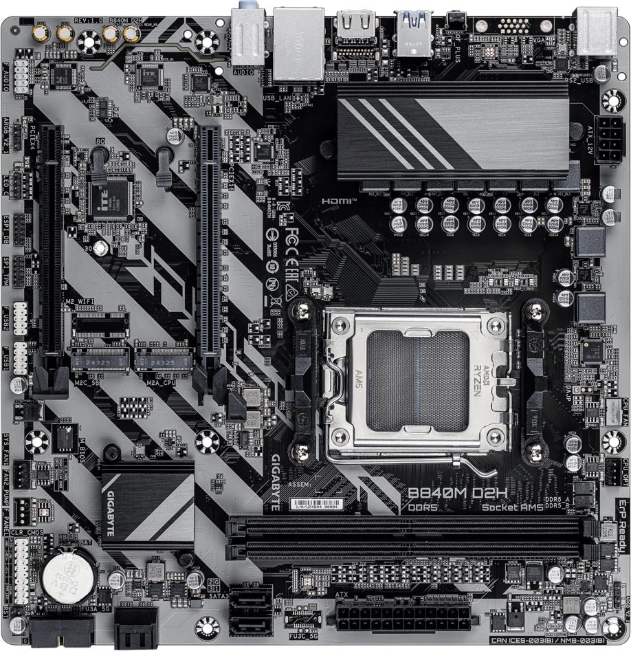 Материнская плата Gigabyte B840M D2H Socket AM5 AMD B840 2xDDR5 mATX AC`97 8ch(7.1) 2.5Gg RAID+HDMI